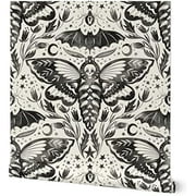 Peel \u0026 Stick Wallpaper 3ft x 2ft - Watercolor Skull Moth Damask Black White Flower Stars Elegant Ink Magic Removable Wallpaper by
